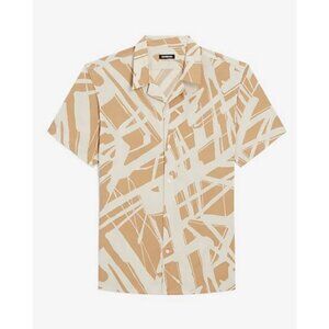 Express Geometric Abstract Button Up Shirt Tan S